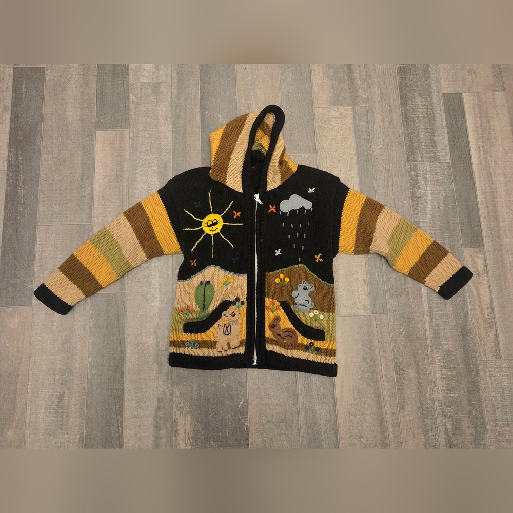 Peruvian Kids Cardigan Sweater with Hood